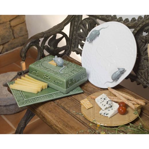 Cheese dish made of earthenware in green and grey, 30.5 x 22.5 x 14 cm | Cheese dishes