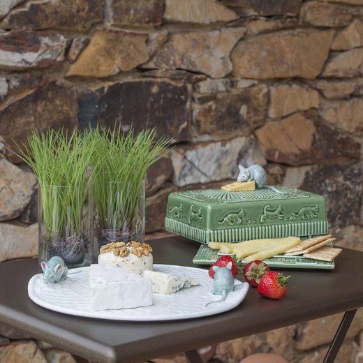 Cheese dish made of earthenware in green and grey, 30.5 x 22.5 x 14 cm | Cheese dishes
