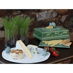 Cheese dish made of earthenware in green and grey, 30.5 x 22.5 x 14 cm | Cheese dishes