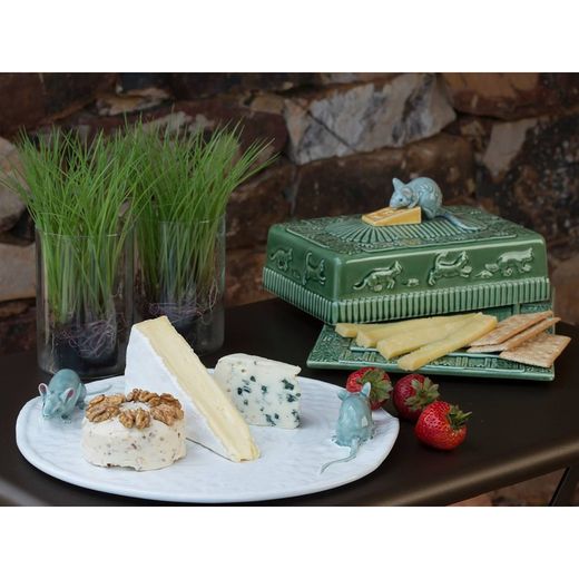 Cheese dish made of earthenware in green and grey, 30.5 x 22.5 x 14 cm | Cheese dishes