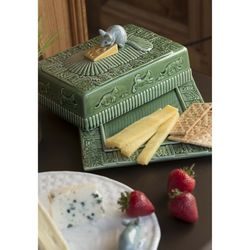 Cheese dish made of earthenware in green and grey, 30.5 x 22.5 x 14 cm | Cheese dishes