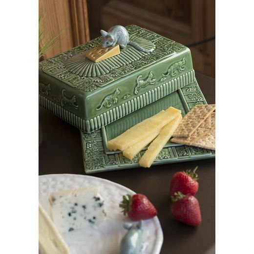 Cheese dish made of earthenware in green and grey, 30.5 x 22.5 x 14 cm | Cheese dishes