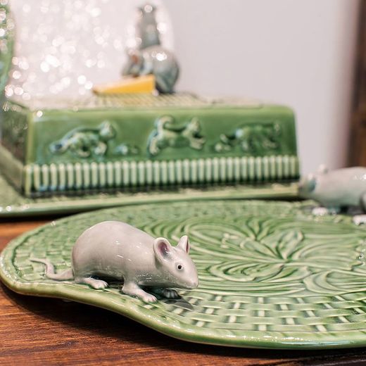 Cheese dish made of earthenware in green and grey, Ø 31.5 x 5 cm | Cheese dishes