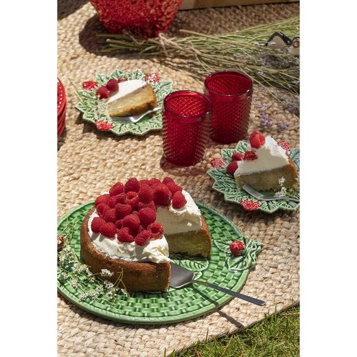 Green and red earthenware cheese dish, 37 x 32 x 3.5 cm | Strawberries