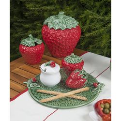 Green and red earthenware cheese dish, 37 x 32 x 3.5 cm | Strawberries