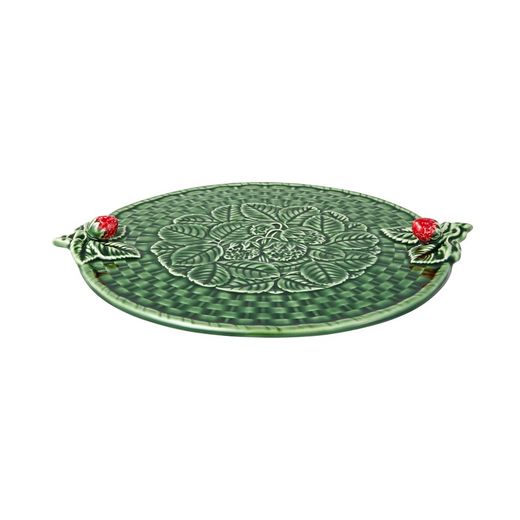Green and red earthenware cheese dish, 37 x 32 x 3.5 cm | Strawberries
