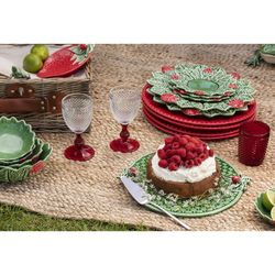 Green and red earthenware cheese dish, 37 x 32 x 3.5 cm | Strawberries