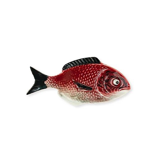 Rabanera aus granatrotem und weißem Steingut, 15 x 7 x 2 cm | Fisch