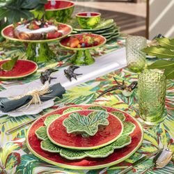 Green earthenware rabanera, 14 x 12 x 4.5 cm | Leaves