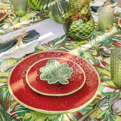 Green earthenware rabanera, 14 x 12 x 4.5 cm | Leaves