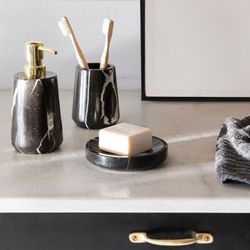RICONDIZIONATO TIPO A - Dispenser in marmo 140 ml Nero/Oro, Ø8,5 x 17 cm