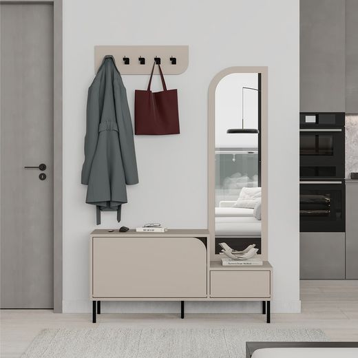 Ξύλινο τραπέζι χωλ σε κρεμ χρώμα, 112 x 38,5 x 172 cm | Bea