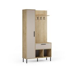 Wooden and metal hall table in oak and cream, 108 x 35 x 195.3 cm | Heidy