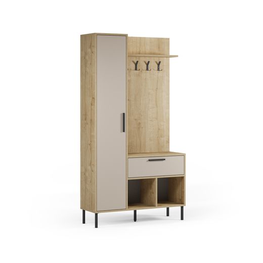 Recibidor de madera y metal en color roble y crema, 108 x 35 x 195,3 cm | Heidy