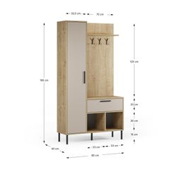 Wooden and metal hall table in oak and cream, 108 x 35 x 195.3 cm | Heidy