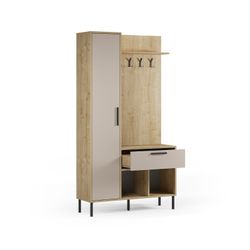 Wooden and metal hall table in oak and cream, 108 x 35 x 195.3 cm | Heidy