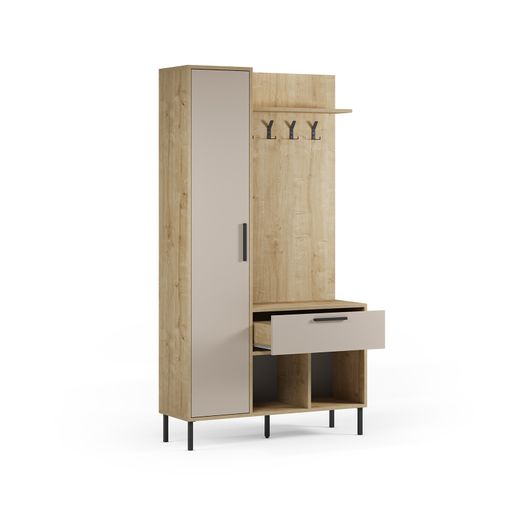 Wooden and metal hall table in oak and cream, 108 x 35 x 195.3 cm | Heidy