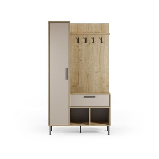 Wooden and metal hall table in oak and cream, 108 x 35 x 195.3 cm | Heidy