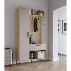 Wooden and metal hall table in oak and cream, 108 x 35 x 195.3 cm | Heidy