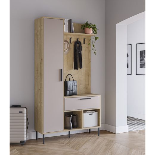 Wooden and metal hall table in oak and cream, 108 x 35 x 195.3 cm | Heidy