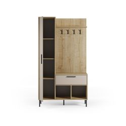 Wooden and metal hall table in oak and cream, 108 x 35 x 195.3 cm | Heidy