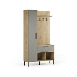 Wooden and metal hall table in oak and green, 108 x 35 x 195.3 cm | Heidy