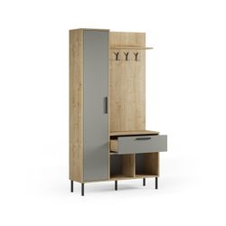 Wooden and metal hall table in oak and green, 108 x 35 x 195.3 cm | Heidy