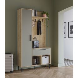 Wooden and metal hall table in oak and green, 108 x 35 x 195.3 cm | Heidy