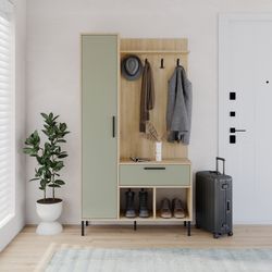 Wooden and metal hall table in oak and green, 108 x 35 x 195.3 cm | Heidy