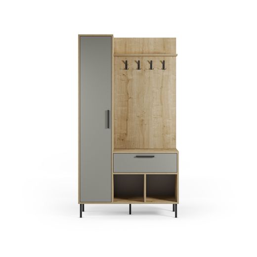 Wooden and metal hall table in oak and green, 108 x 35 x 195.3 cm | Heidy