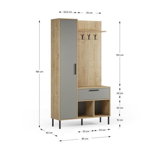 Wooden and metal hall table in oak and green, 108 x 35 x 195.3 cm | Heidy