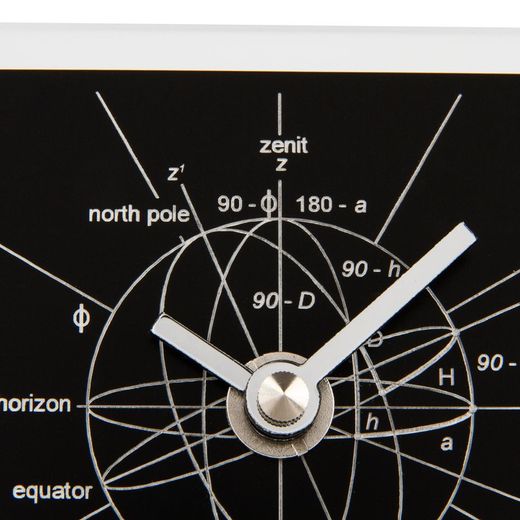 Astronomiae 550 N table clock in black and silver methacrylate, 14,3x14x3 cm