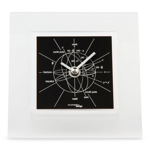 Astronomiae 550 N table clock in black and silver methacrylate, 14,3x14x3 cm