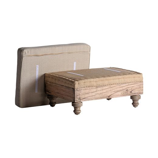 Crème Retz mangohouten voetenbank, 80x60x46cm