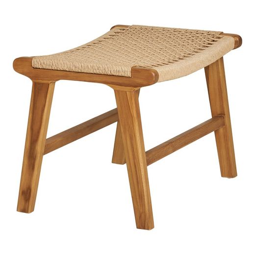 Teak wood footstool in natural, 60 x 40 x 42 cm | Derby