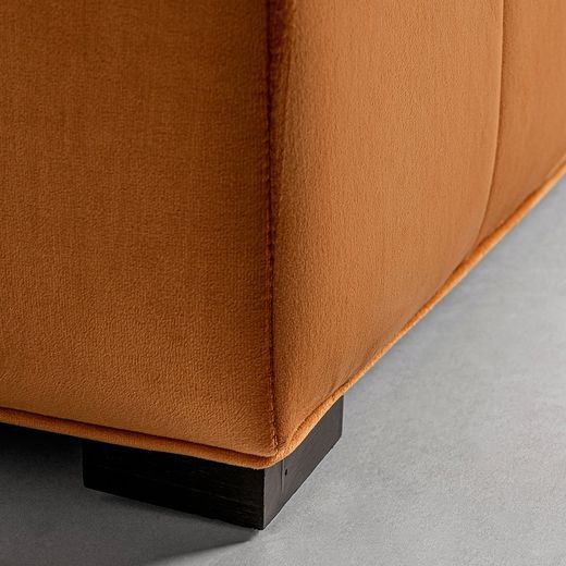 Ocher pine and polyester footstool, 60 x 60 x 42 cm | geloux