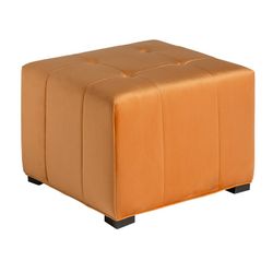 Ocher pine and polyester footstool, 60 x 60 x 42 cm | geloux