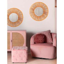 Pink pine and polyester footstool, 45 x 44 x 39 cm | Bougue