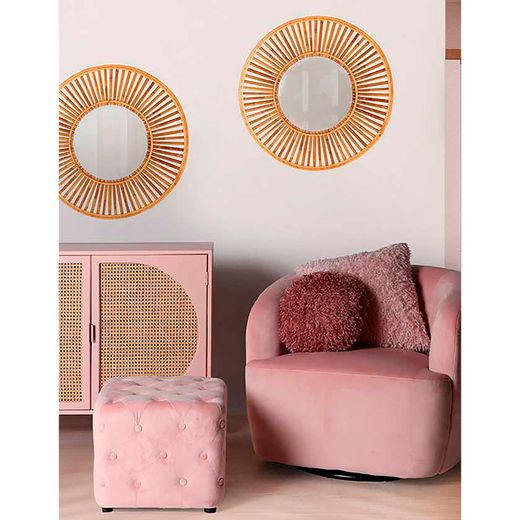 Pink pine and polyester footstool, 45 x 44 x 39 cm | Bougue