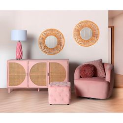 Pink pine and polyester footstool, 45 x 44 x 39 cm | Bougue