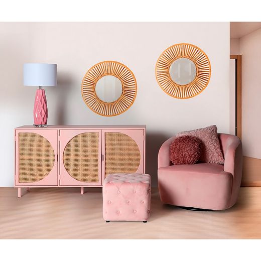 Pink pine and polyester footstool, 45 x 44 x 39 cm | Bougue