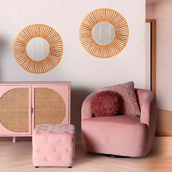 Pink pine and polyester footstool, 45 x 44 x 39 cm | Bougue