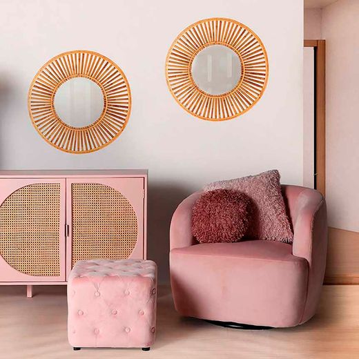 Pink pine and polyester footstool, 45 x 44 x 39 cm | Bougue