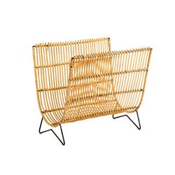 Bamboo and natural/black rattan magazine rack, 38 x 29 x 35 cm