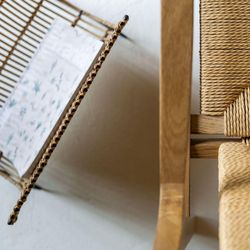 Bamboo and natural/black rattan magazine rack, 38 x 29 x 35 cm