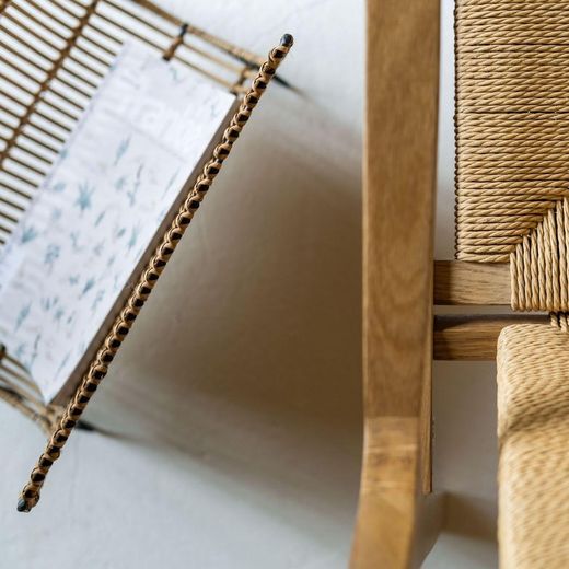 Bamboo and natural/black rattan magazine rack, 38 x 29 x 35 cm