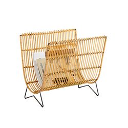 Bamboo and natural/black rattan magazine rack, 38 x 29 x 35 cm