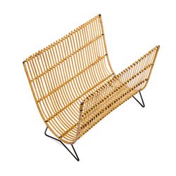 Bamboo and natural/black rattan magazine rack, 38 x 29 x 35 cm