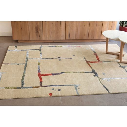 RIBBON-Alfombra de lana abstracta beige, 240x170 cm