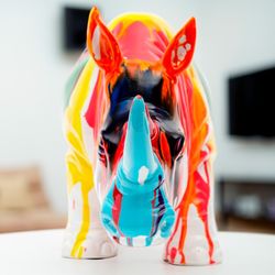 Multicolor polyresin rhinoceros, 54x18x24 cm